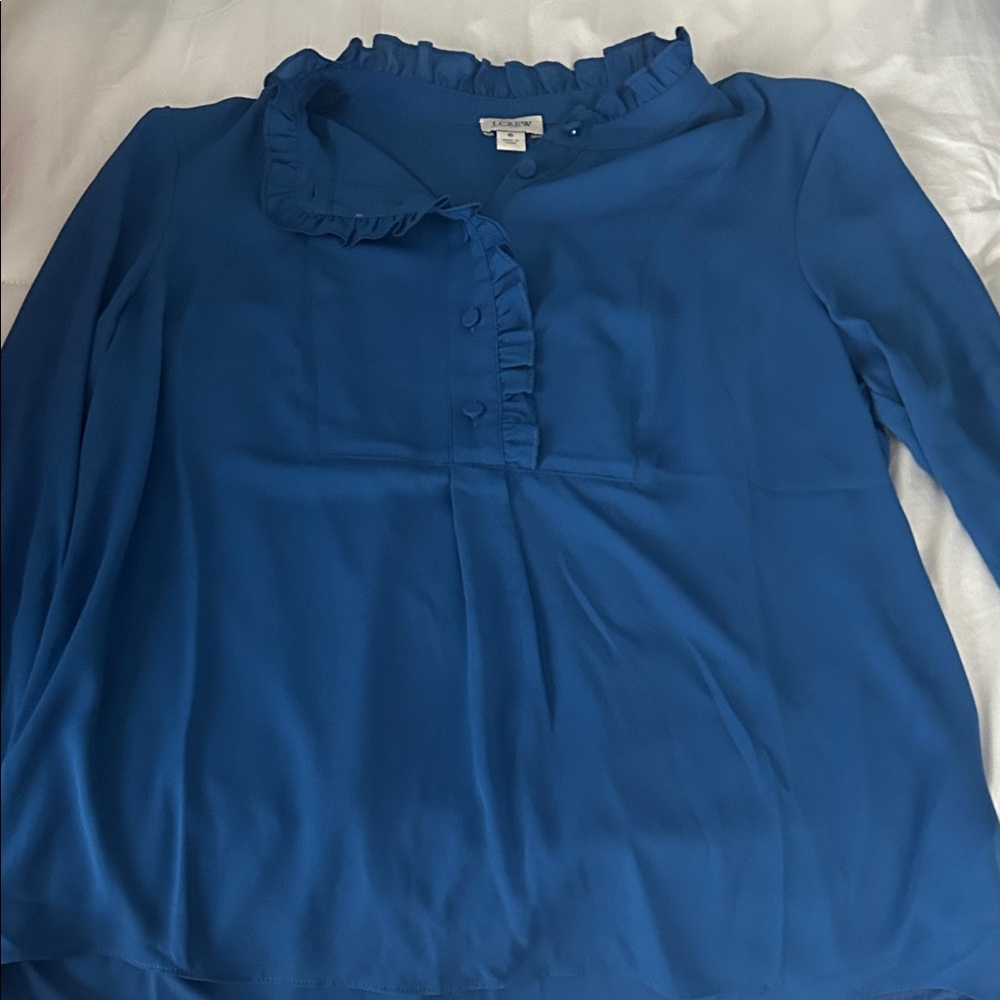 J. Crew Factory Blue Ruffle Blouse